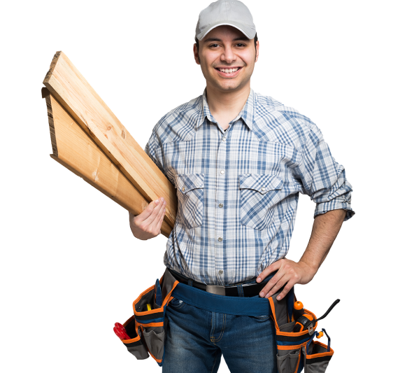 Мужик с досками держит и улыбается